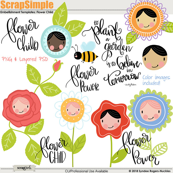ScrapSimple Embellishment templates: Flower Child